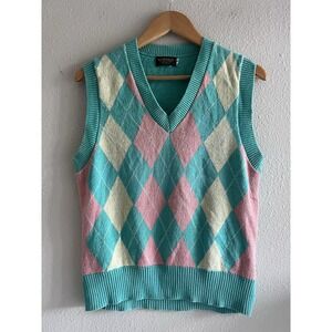 Vintage Norman Fair Isle Pastel Multicolor Vest Size Small Preppy Old Money